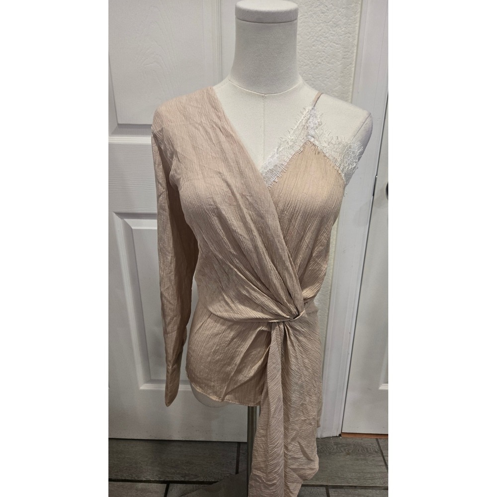 Zara Asymmetrical Lace One Shoulder Top Beige Small 4437/056/711